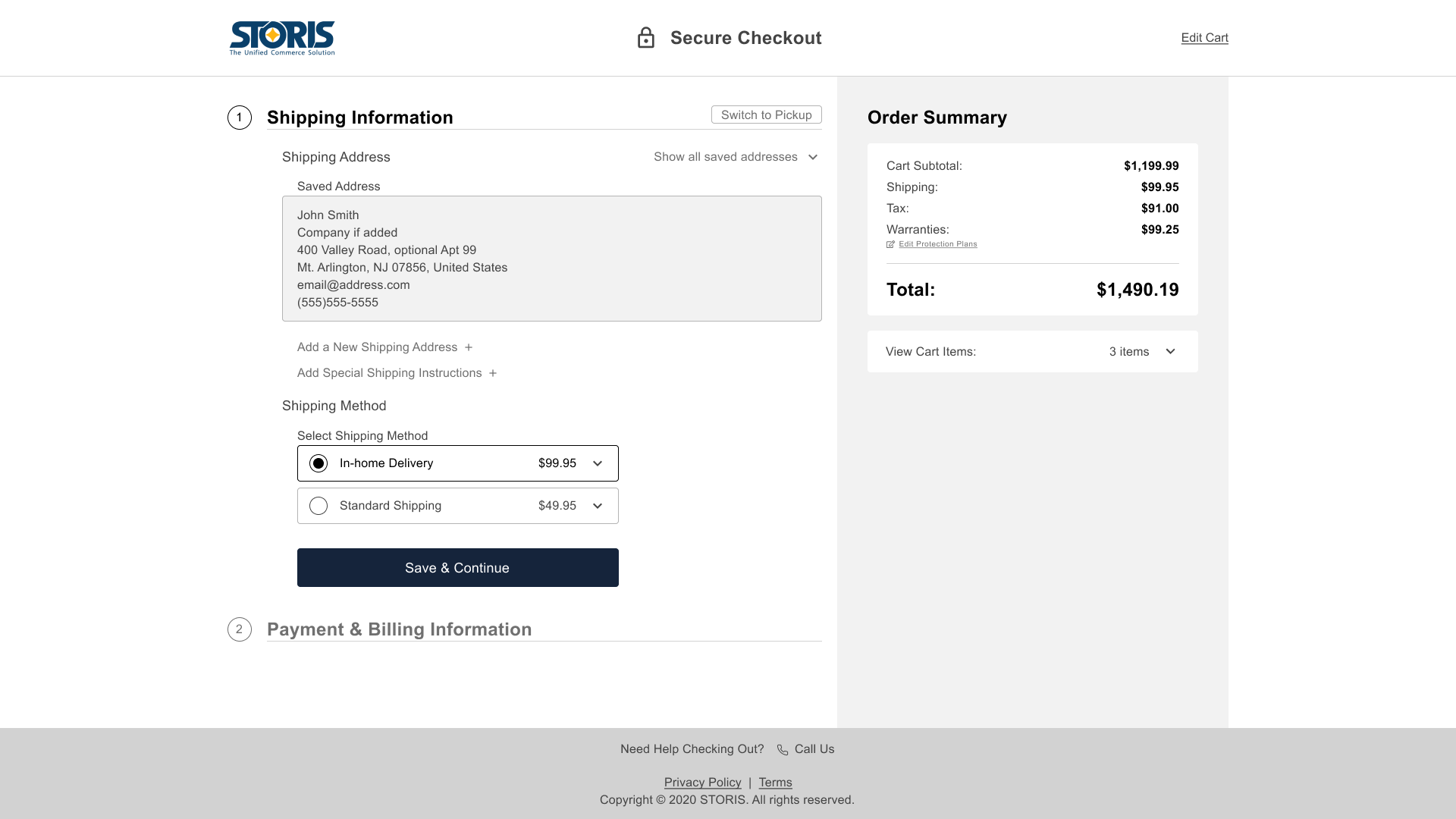 Enhanced checkout: saved user shipping information step